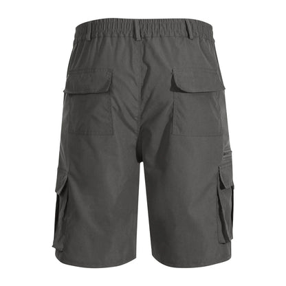 Men'S Capri Long Elastic Cargo Shorts below Knee Shorts 3/4 Button Elastic High Waist Cotton Cargo Casual Relaxed Fit Shorts with Multi-Pockets Dark Gray XL