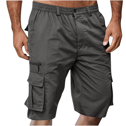 Men'S Capri Long Elastic Cargo Shorts below Knee Shorts 3/4 Button Elastic High Waist Cotton Cargo Casual Relaxed Fit Shorts with Multi-Pockets Dark Gray XL