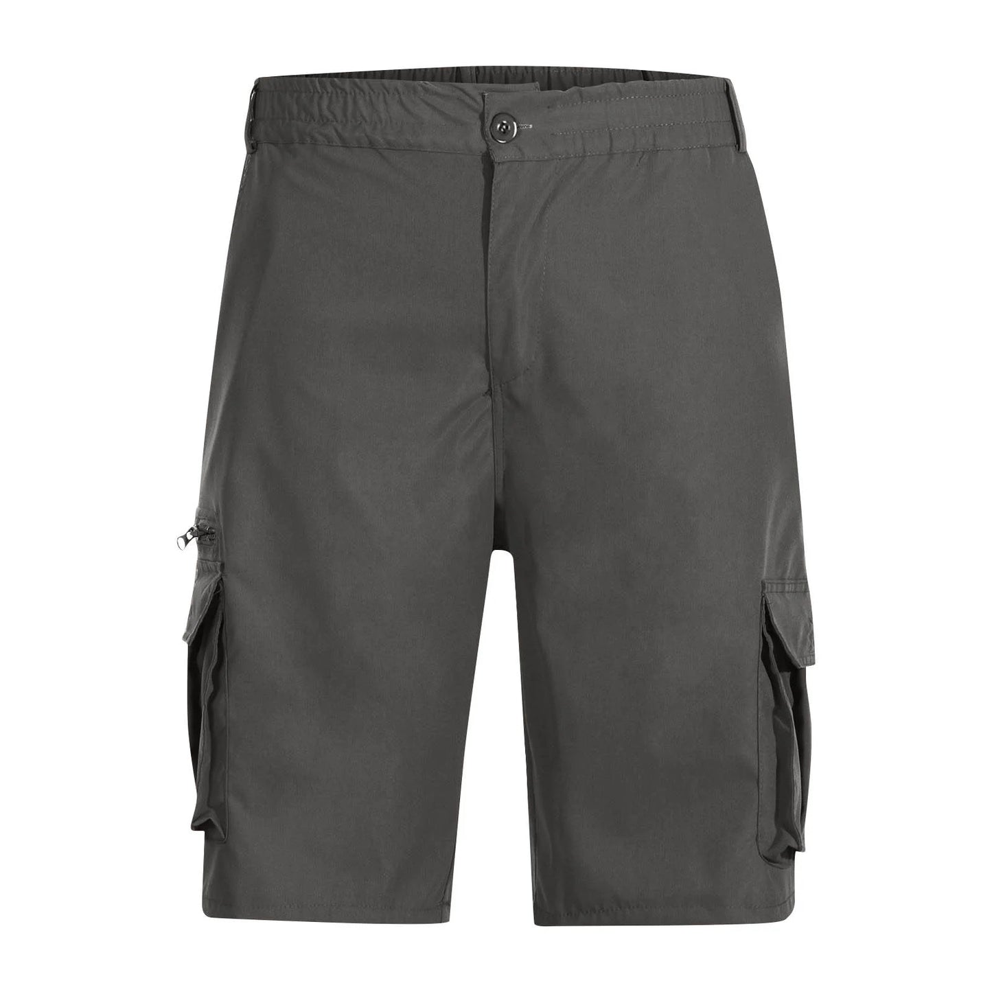 Men'S Capri Long Elastic Cargo Shorts below Knee Shorts 3/4 Button Elastic High Waist Cotton Cargo Casual Relaxed Fit Shorts with Multi-Pockets Dark Gray XL