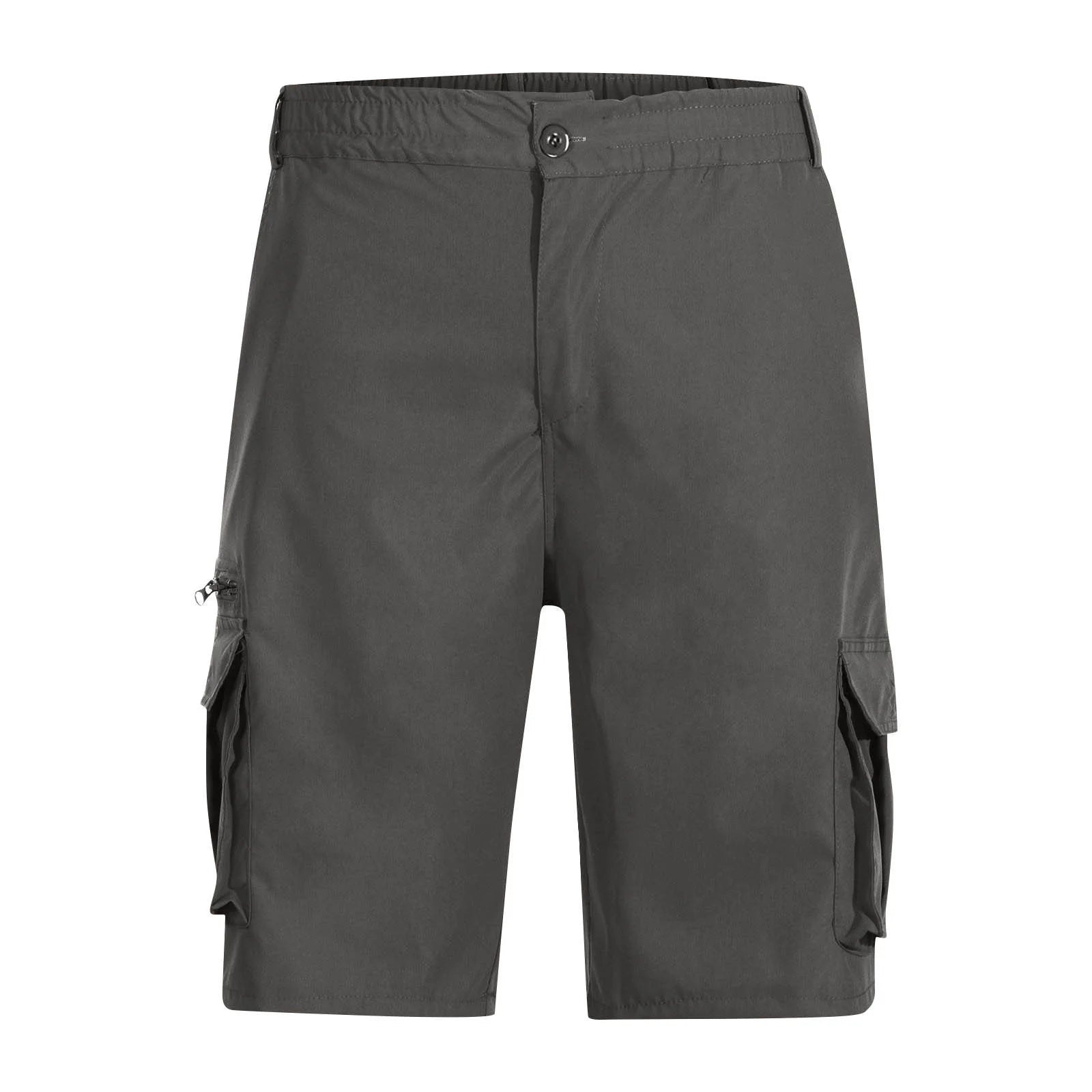 Men'S Capri Long Elastic Cargo Shorts below Knee Shorts 3/4 Button Elastic High Waist Cotton Cargo Casual Relaxed Fit Shorts with Multi-Pockets Dark Gray XL