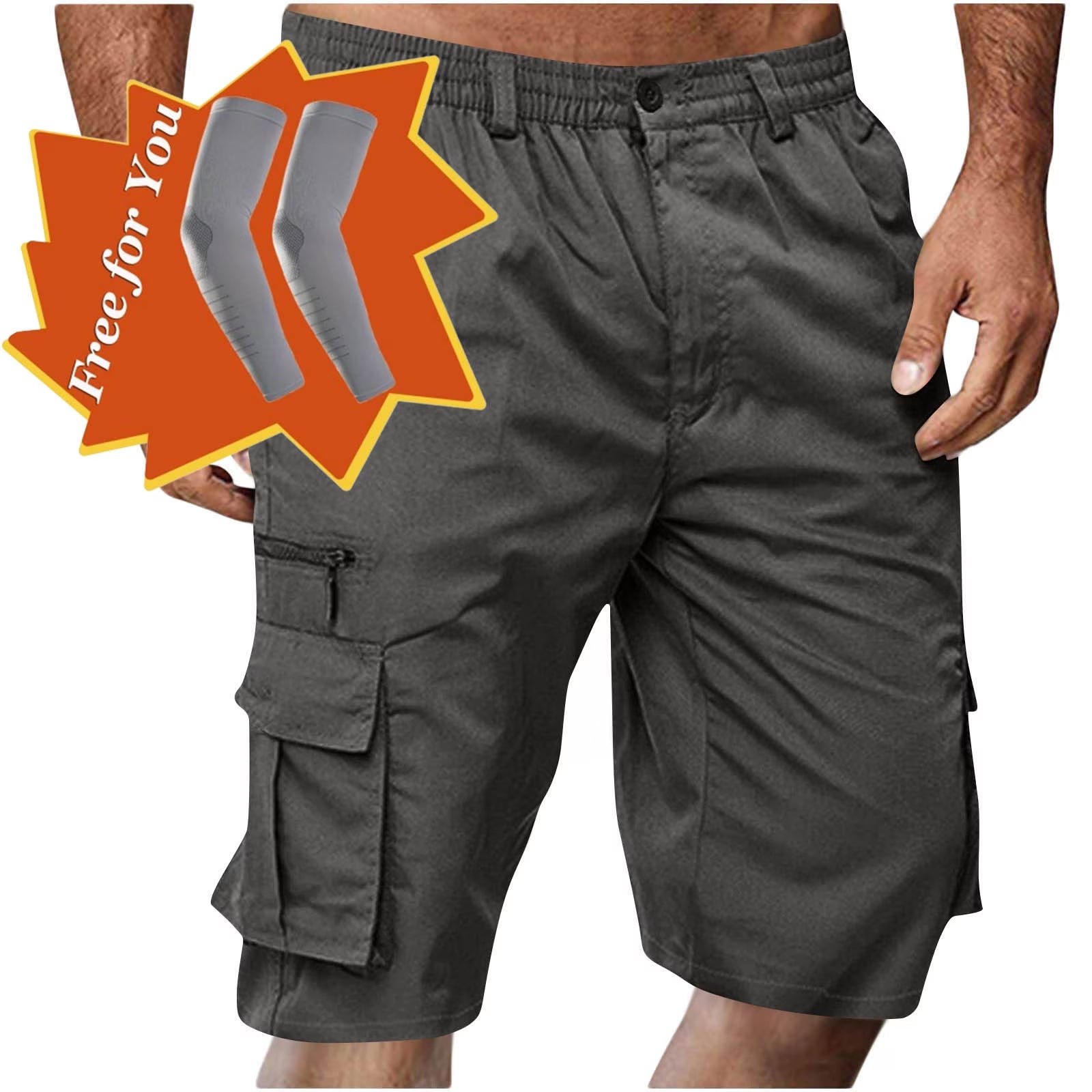 Men'S Capri Long Elastic Cargo Shorts below Knee Shorts 3/4 Button Elastic High Waist Cotton Cargo Casual Relaxed Fit Shorts with Multi-Pockets Dark Gray XL